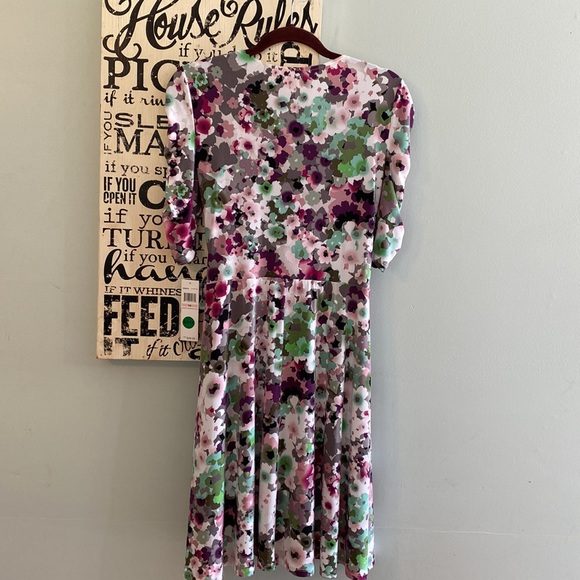 NWT London Times Faux Wrap Watercolor Print Ruched Sleeves Dress Size 10 - Picture 10 of 11